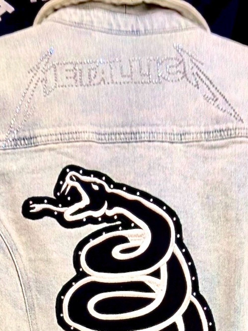 Metallica Jean Jacket. Light Wash Denim Iconic Snake Patch w/handmade logo